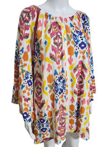 NEW Calessa 3X Abstract Ikat Print Scoop Neck Shirt 3/4 Tiered Sleeve Tu... - $59.74 CAD