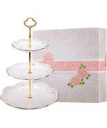 Bonnoces 3-Tier Porcelain Embossed Cupcake Stand - Pure White Rimmed wit... - £29.56 GBP