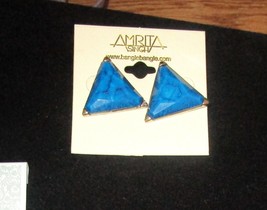 Amrita Singh Gold Plated L API S Blue Triangle Stud Earrings New On Card - £11.65 GBP