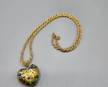 Bronzoro Italy Heart Pendant on Rope Chain Gold Over Bronze Painted Flowers - £26.77 GBP