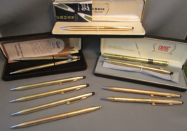 Gold Filled Lot Roller Ball Pens USA MADE 18k, 14k, 12k, 10k Cross &amp; Quill - £275.23 GBP