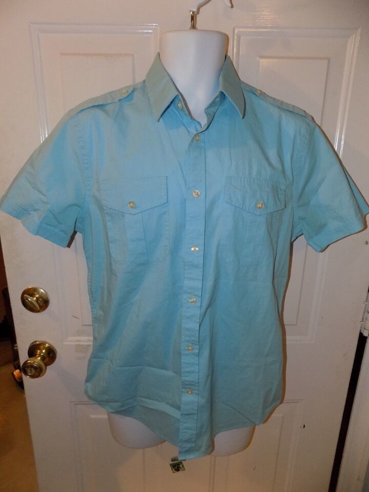 Express Fitted Button Down Short Sleeve Blue Shirt Size M 15-15 1/2) Men... - $25.65