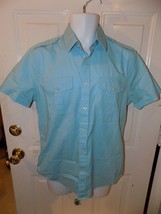 Express Fitted Button Down Short Sleeve Blue Shirt Size M 15-15 1/2) Men... - £15.44 GBP