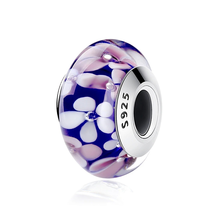 925 Sterling Silver Lovely Pink Flower European Murano Glass Beads Charm... - £10.37 GBP