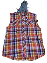 VTG 90s Make Vourmark Mens Drawstring Hooded  Plaid Vest  Button Up Size... - $16.27