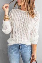 White Hollow-out Drop Shoulder Knitted Sweater - £19.76 GBP