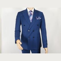 Men Suit BERLUSCONI Turkey 100% Italian Wool 180's Double Breasted #Ber22 Blue image 3