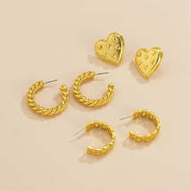 18K Gold-Plated Heart Stud Earrings Set - £12.17 GBP