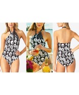 Anne Cole Swimsuit Women&#39;s Coming Up Roses Scarf High Neck One-Piece Bla... - $37.64 CAD