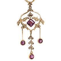 10k Yellow Gold Lavaliere with Seed Pearls and Purple Paste Stones (#J6057) - £412.05 GBP