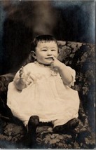 RPPC Sweetest Baby Portrait Cutest Fingers Mouth Bangs Tapestry Postcard U19 - £7.81 GBP