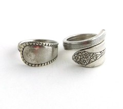 Spoon Ring Lot Size 9 And 10 Artisan Made From Used Silverware Band Bypass - £12.64 GBP