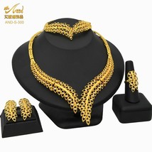 African Dubai Jewelry Sets For Women Necklace Earrings Bracelet Rings Woman Set  - £34.70 GBP