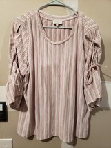 Womens Lucky Brand Shirt Blouse Top Size XL Sleeve Ties stripes - £17.56 GBP