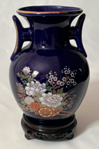 Vintage Japanese Cobalt Blue Two Handled Satsuma Floral Gold Accents Woo... - £23.18 GBP