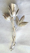 Fabulous Silver-tone Classic Long Stem Rose Flower Brooch 1960s vintage - £9.80 GBP