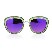 Glitter Sparkle Sunglasses Women&#39;s Square Frame Pop Bling Fashion Mirror Lens - £10.45 GBP