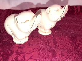 Japanese Pig Salt And Pepper Shakers White China Gold Trim Mint - $9.99