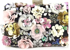 TRULY A BEAUTIFUL ELEGANT  Clutch Sequins Crystal beads Flowers hand bag❤️ - £62.53 GBP
