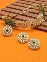 Green Wedding Collection Kundan Choker Necklace Earring Ring Women Jewelry Set - £17.19 GBP