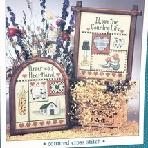America&#39;s Heartland Cross Stitch Leaflet Alma Lynne 1986 Country Barn Heart Corn - £11.66 GBP