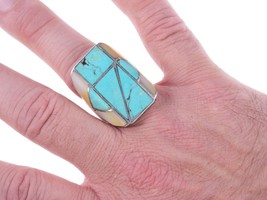 sz11 Vintage Spencer Navajo Sterling turquoise and mother of pearl ring - £232.60 GBP