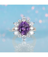 18K Gold Plated Statement Ring - Vintage Halo Design Natural Amethyst Ring - £103.11 GBP