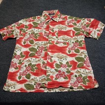 Tommy Hilfiger Shirt Adult Medium Red Hawaiian Floral Button Down Short Sleeve - £14.71 GBP