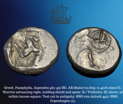 465-430 BC Grec Pamphylia Aspendos Ar Stater Warrior &amp; Triskeles 10.80g Pièce - £155.37 GBP