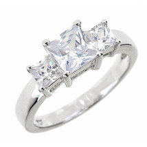 2Ct Princess Cut Simulated Diamond 14K White Gold Plated 3-Stone Engagement Ring - £55.96 GBP
