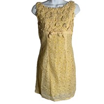 Vintage 60s Handmade Floral Lace Mini Dress S Yellow Sleeveless Empire W... - £54.75 GBP