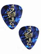 Deep Blue Guitar Pick w/ Classic Dragon Charm Earrings - £6.81 GBP