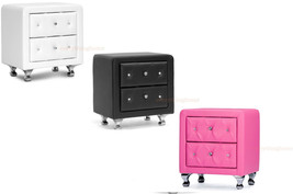 Nightstand Faux Leather Crystal Tufted Foam Padded Upholst. White, Black Or Pink - $199.97+