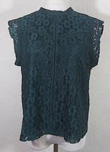 Nanette Lepore Womens Top Large Green Floral Lace Cap Sleeve Keyhole Back - $19.99