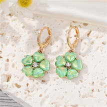 Green Crystal &amp; Cubic Zirconia Flower Drop Earrings - £11.18 GBP