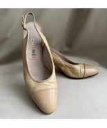 Chanel Vintage Sling back Size 6G Beige Leather Heels Shoes - $2,839.98 MXN