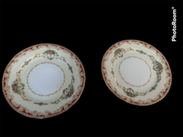 2 Antique Noritake Mystery Dessert Plates 6 1/4&quot; Red Floral Gold Occupied Japan - £15.56 GBP