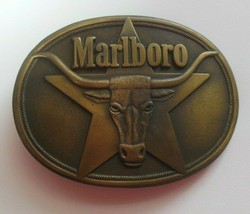 Vintage Marlboro Solid Brass Belt Buckle Philip Morris, Inc.1987 - £26.05 GBP