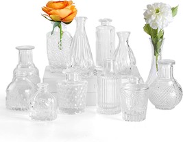 Small Clear Bud Vase For Flowers, Mini Cute Vintage Vases For Rustic, 12 Pcs.. - £32.73 GBP