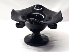 Vintage FENTON Onyx Black Glass Double Handle Dolphin Koi Footed Compote... - £34.43 GBP