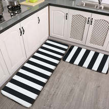 Stripes black and white  Non-slip two-piece M kitchen mat | Flannel - £37.50 GBP