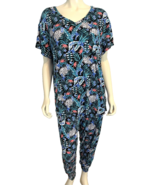 Koolaburra by Ugg Black, Blue, Coral Flora Print Knit Pajama Set Size 1X - $65.15 CAD