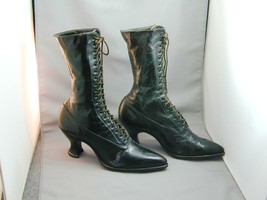 Antique Victorian Black Leather Lace Up Granny Boots Shoes Heels - £179.18 GBP