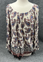 VTG Chaps Blouse Women Large Paisley Peasant Scoop Neck Boho Top Sheer I... - £19.05 GBP