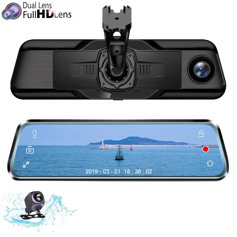 HGDO 10&quot; Dual Lens FHD Dash Cam In the Mirror DVR with Mount Bracket Rear View - £86.07 GBP+