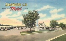 Dodge City Kansas 1940s Shangri-la Motel roadside Entrance linen Teich 6405 - $5.49