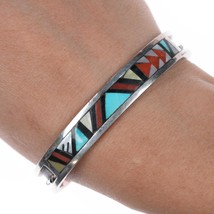 6.5&quot; John &amp; Rosalie Bowannie Zuni sterling multi-stone inlay cuff bracelet - £129.36 GBP