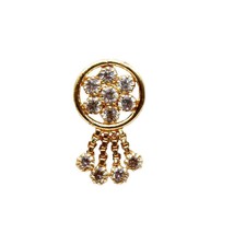 Indian Ethnic Dangle Style Round White CZ Gold Plated Nose Stud Push Pin 18g - £11.01 GBP