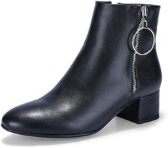 IDIFU Women Ring Zipper Ankle Boots 1.8 Inch Low Block Heels Black Size 11 - £33.87 GBP