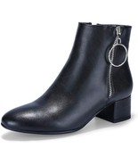 IDIFU Women Ring Zipper Ankle Boots 1.8 Inch Low Block Heels Black Size 11 - £33.44 GBP